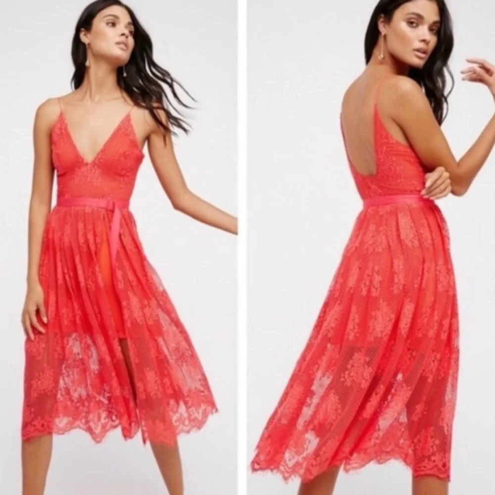 FREE PEOPLE Matchpoint Midi Watermelon Dress Feminine Romantic Dainty Pretty